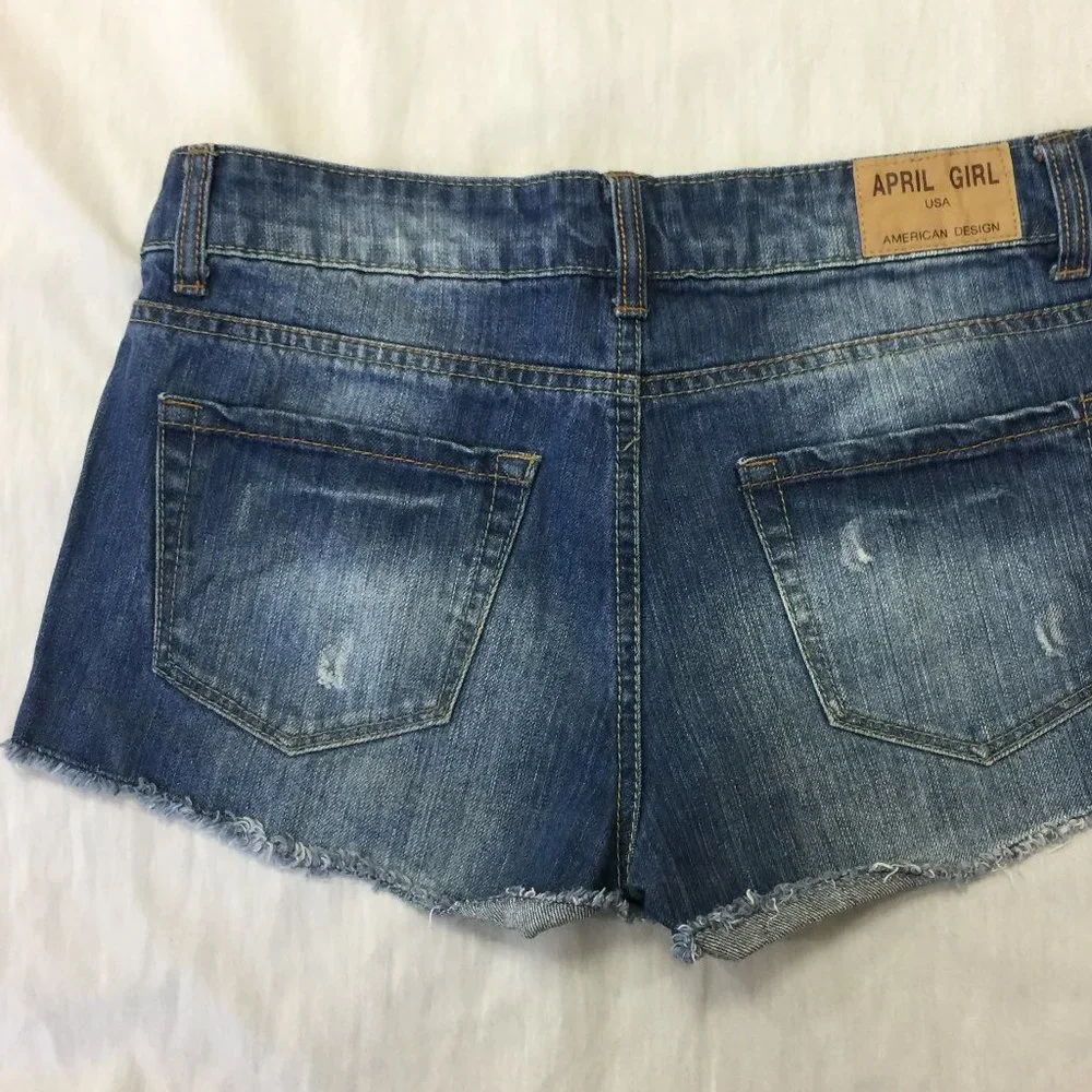 ๐๐๐ APRIL GIRL WOMENS DISTRESSED JEANS SHORTS 5 ๐๐๐ - Picture 6 of 7
